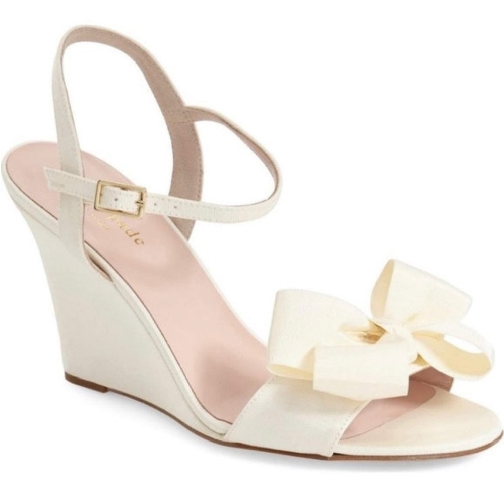 Kate Spade Ivory Bow Wedge Sandals